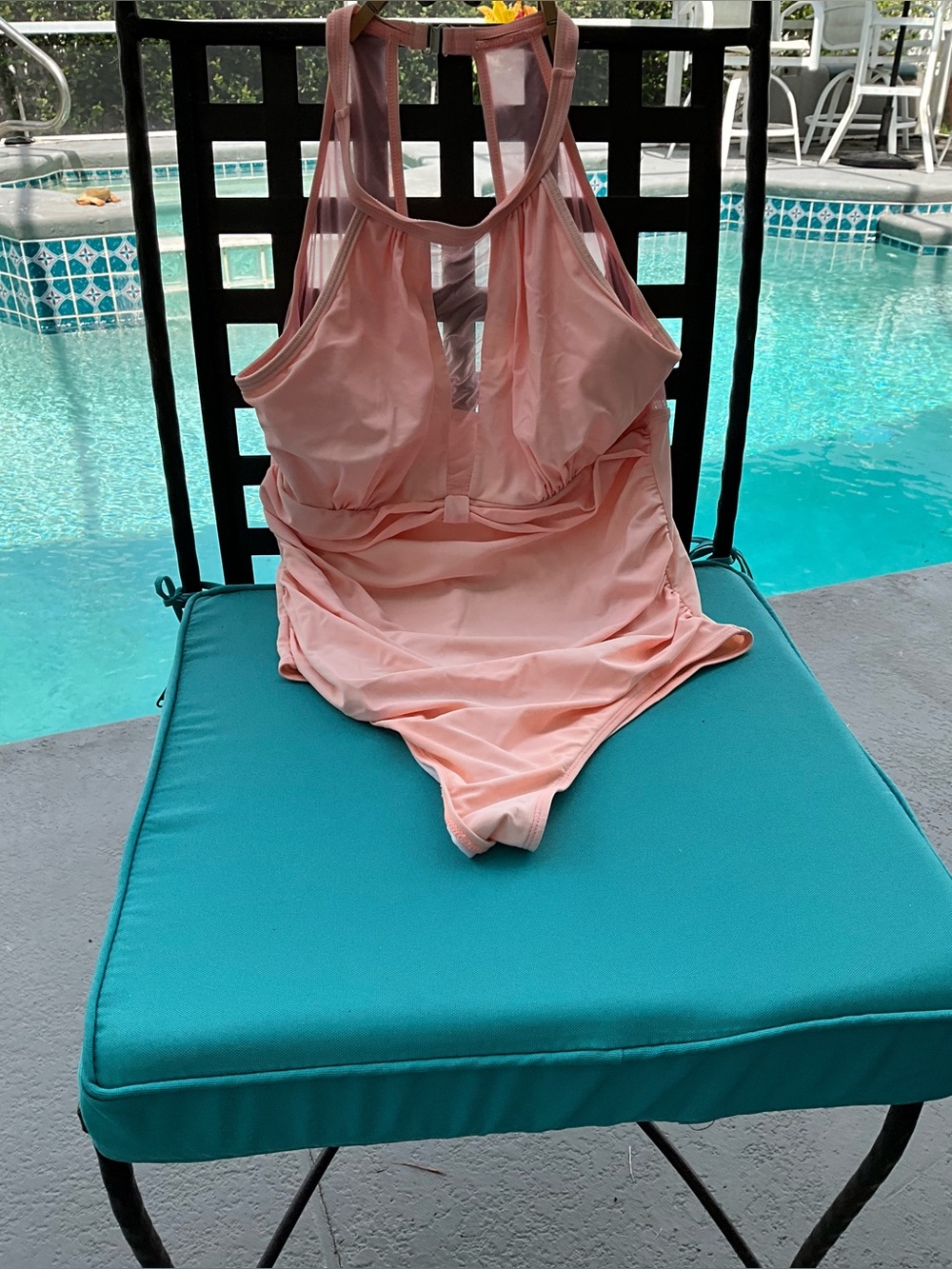 Blush Pink Mesh High-Neck One-Piece Swimsuit